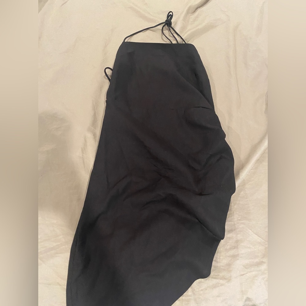 Black scrunch backless dress